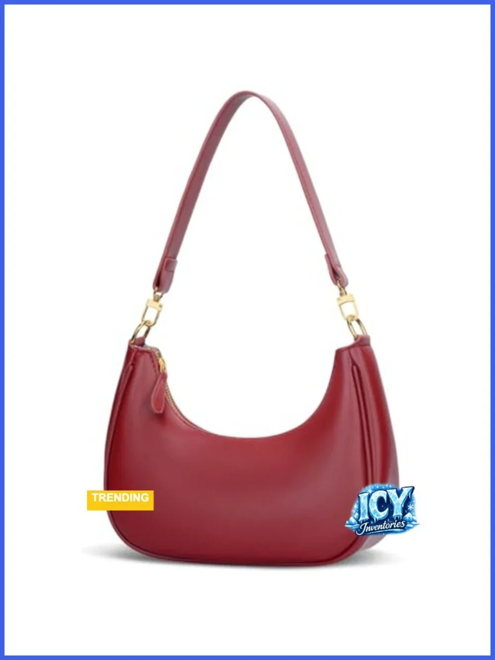 Vegan Leather Crescent Hobo Bag with Detachable Chain Crossbody Shoulder Purse